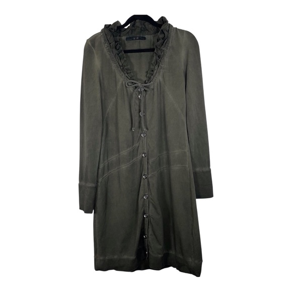 Yest Size M Boho Chic Ruffle Tie Detail Button Down Long Sleeve Dress Army Green - Picture 2 of 16